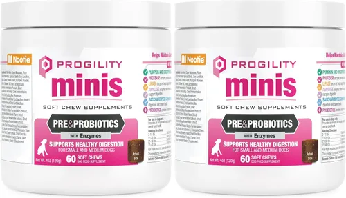 Vista 4 de Nootie Progility - Mini suplemento pre y probiótico, suplemento de ayuda digestiva para perros, 60 masticables suaves por envase