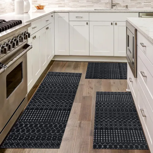 Vista 7 de Juego de 3 alfombras de cocina estilo bohemio, marroquí, modernas, para piso, patrón geométrico, antideslizantes, lavables, para decoración