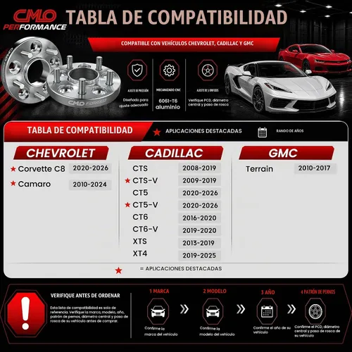 Vista 2 de Customadeonly Espaciadores de Llanta 5x120 para Camaro 2010-2024, Impala 2014-2020, Corvette C8 2020-2024, CTS 2008-2019, CT5 2020-2023