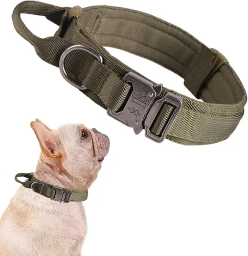 Vista 49 de Collar táctico para perro, ajustable, militar, de nailon, con asa de control y hebilla de metal resistente para perros medianos y grandes (negro, S)
