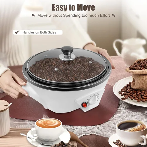 Vista 6 de Tostador de café eléctrico para uso doméstico, tostadora de café de grano de maní de 800 W, temperatura ajustable, para cafeterías, familias, clubes