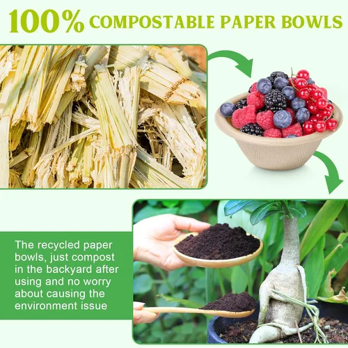 Vista 6 de Grocyle - Cuencos de papel pequeños de 8 onzas, paquete de 50 cuencos compostables y biodegradables hechos de caña de azúcar Eco-friendly