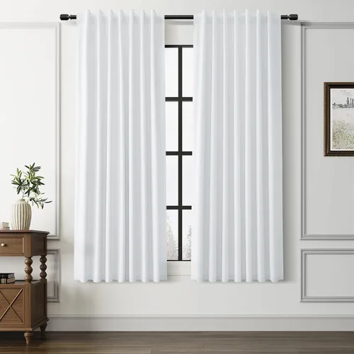 Vista 58 de Guken Cortinas opacas de lino, 2 paneles rústicos, elegantes, 100% opacas, con aislamiento térmico, banda de ganchos y trabilla trasera, 52 x 84