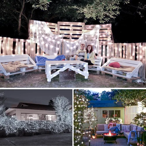 Vista 3 de KNONEW Guirnalda de luces de Navidad para exteriores de 100 pies, 300 luces LED para exteriores, impermeable, 8 modos, decoración para bodas Blanco