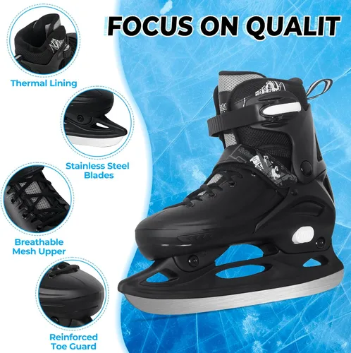 Vista 2 de Patines de hielo Nattork ajustables en 4 tallas para niños, niñas, divertidos patines de hielo para principiantes para exterior, protección dura