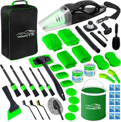Vista 10 de Kit de Detallado de Auto de 38 Piezas, Limpiador de Interiores con Aspiradora Portátil de Alta Potencia, Kit de Lavado de Auto con Juego de Cepillos