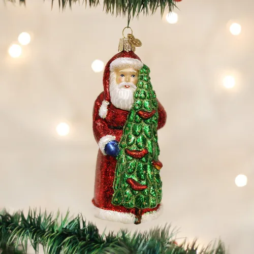 Vista 2 de Old World Christmas - Adorno de Santa con pájaros cantores de vidrio soplado para árbol de Navidad, decoración navideña artesanal, colección Santa
