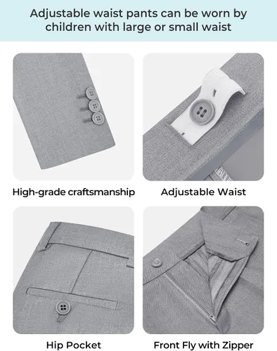 Vista 8 de Marvelous World - Conjunto de traje formal de corte entallado para niños, cintura ajustable