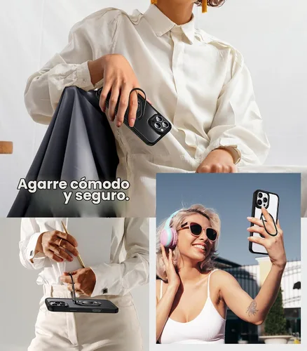 Vista 5 de Shields Up Funda para iPhone 16 Pro Max con Soporte, Funda Transparente para Teléfono con Soporte de Doble Anillo [Ajustable y Plegable] Cubierta