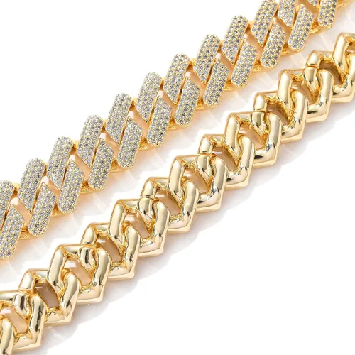 Vista 2 de LKV Cadena cubana de oro para hombre Hip Hop de 0787in chapado en oro de 14 quilates diamante de laboratorio pulsera de eslabones cubanos Miami