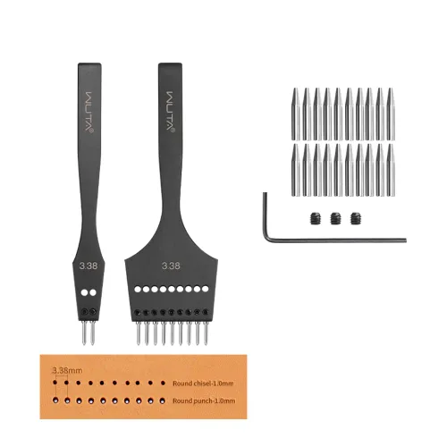 Vista 19 de WUTA Juego de Herramientas de Trabajo Profesional para Cuero Desmontable, Perforadora de Círculo, Punzón de Costura, Kit de Herramientas Manuales