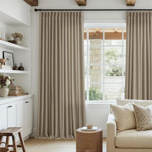 Vista 26 de TWODRAPES Juego de 2 paneles de cortinas plisadas de lino de 96 pulgadas de Avena