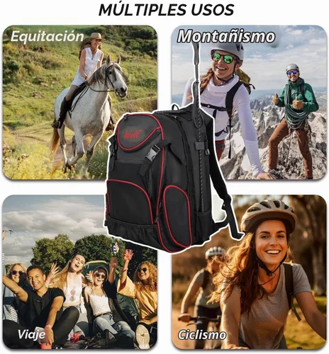 Vista 7 de WOLT Mochila ecuestre profesional para equitación, bolsa de equipo con soporte para casco y múltiples compartimentos