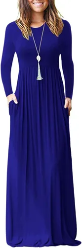 Vista 23 de Vestido de manga larga para mujer, holgado, liso, largo, estilo informal, con bolsillos. 01-verde militar