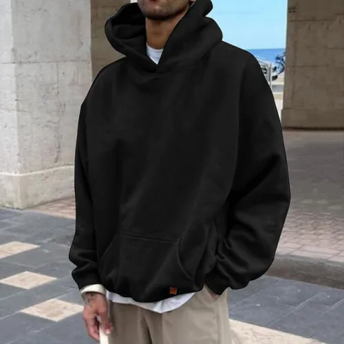 Vista 2 de LCMTWX Sudaderas con capucha para hombre e invierno casual suelto sólido suéter con capucha Top deportivo con capucha chaqueta de algodón sudadera