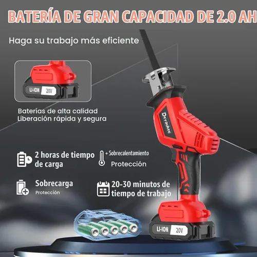 Vista 5 de Sierra de recíproca inalámbrica Devaukee 20V alimentada por batería, sierra de vaivén eléctrica 0-3500SPM con 4 cuchillas, velocidad variable