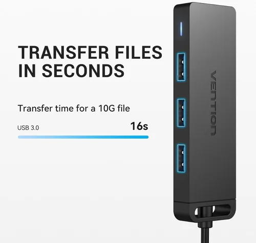 Vista 3 de VENTION Hub USB 3.0 para laptop, divisor de puerto USB múltiple, adaptador extensor USB ultrafino, transferencia rápida de datos de 4 puertos
