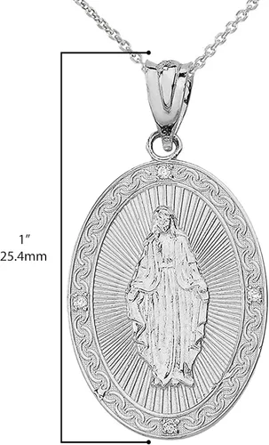 Vista 3 de Collar con medalla de plata de ley de FDJ con circonita ovalada milagrosa de la Virgen María 10in