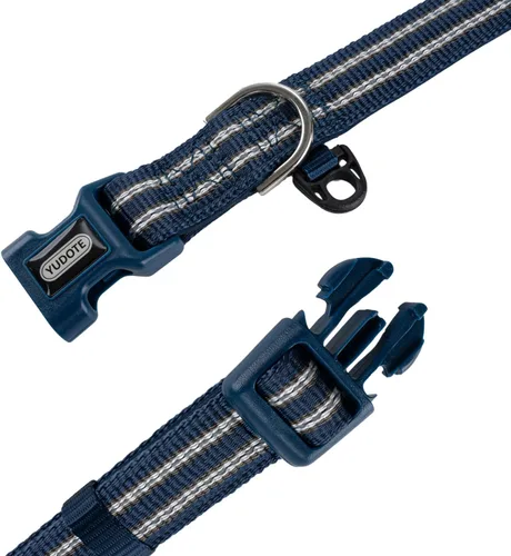 Vista 4 de Collar de nailon reflectante para perro con acolchado de neopreno suave y cómodo, ajustable para perros pequeños (cuello de 9.8 a 15 pulgadas, azul)