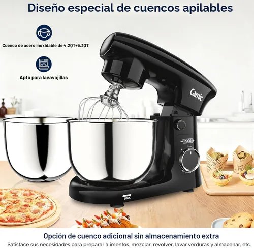 Vista 3 de Camic Batidora de pie, 4.2QT+5.3QT Mezclador eléctrico de dos tazones Negro