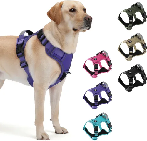 Vista 9 de Arnés táctico resistente para perros pequeños, arnés para perro sin tirones con asa y clip frontal, acolchado suave reflectante, panel de , chaleco