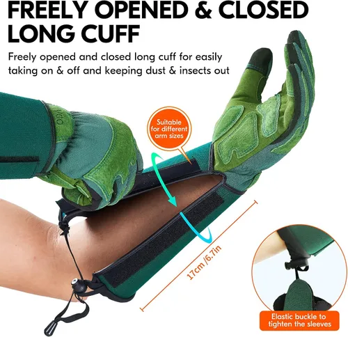 Vista 3 de Vgo... 1 par de guantes de jardinería, guantes de trabajo de seguridad, guantes de manga larga, a prueba de pinchazos, a prueba de espinas, pantalla