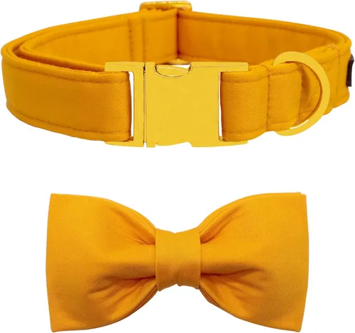 Vista 38 de Collar de perro a cuadros de búfalo amarillo otoñal con pajarita elegante Otoño-Lazo-Cuadros Amarillo