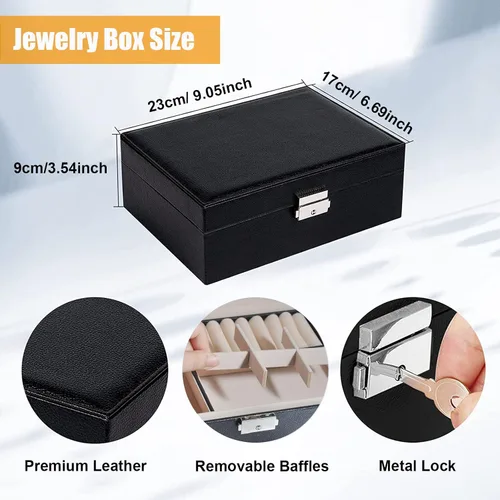 Vista 2 de YEEKEN Joyero organizador para mujeres y niñas, 2 capas grandes con cerradura, regalo ideal de piel sintética con bandeja extraíble para collares