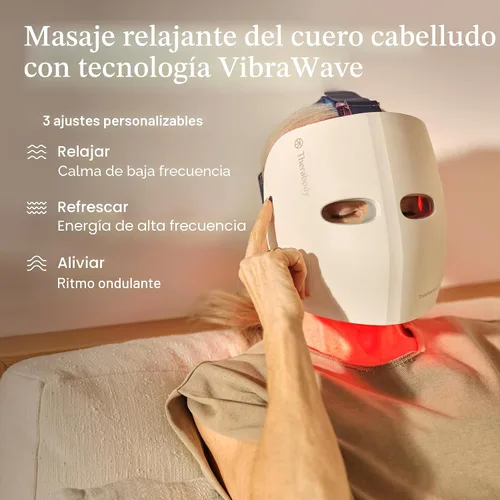 Vista 8 de TheraFace Therabody Mask Glo - Mascarilla LED inalámbrica para el cuidado de la piel con luz roja/azul/infrarroja y masaje relajante para el cuero