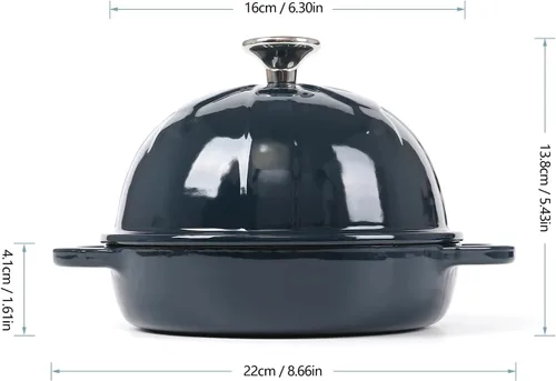 Vista 2 de HAWOK Horno de pan de hierro fundido esmaltado de 6.3 pulgadas con tapa, azul marino