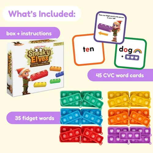 Vista 3 de THE FIDGET GAME Elfos Furtivos, Juego de Palabras de Vista CVC, Juguete Sensorial Pop para Aprender y Deletrear, Actividades Educativas en el Aula
