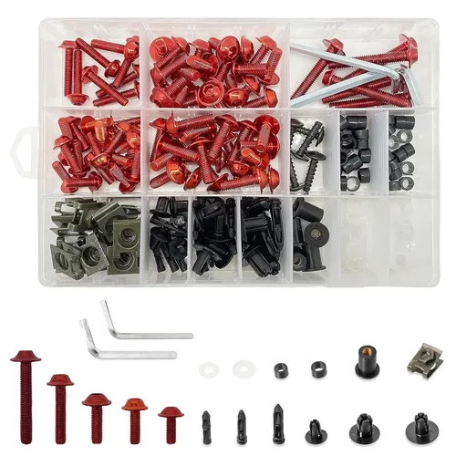 Vista 9 de 210PCS Perno de carenado de motocicleta Tornillos de aluminio M5 M6 Negro
