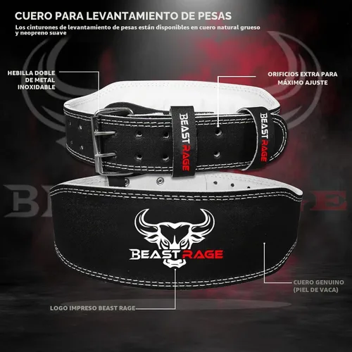 Vista 8 de BEAST RAGE Cinturón de levantamiento de pesas de cuero resistente para gimnasio, culturismo, entrenamiento, levantamiento de pesas, orificios