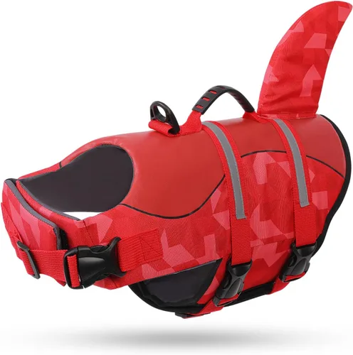 Vista 30 de Queenmore Chaleco Salvavidas para Perros Tiburón, Chaleco de Natación de Alta Flotabilidad, Chalecos Salvavidas para Perros Ajustables y Fáciles