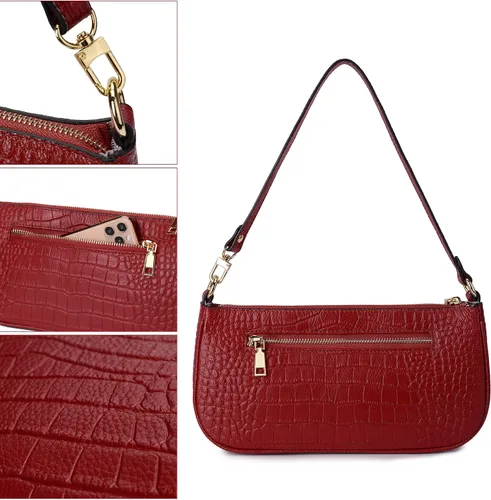 Vista 4 de YALUXE Bolso de mano de cocodrilo de cuero genuino con cierre de cremallera para mujer, clásico