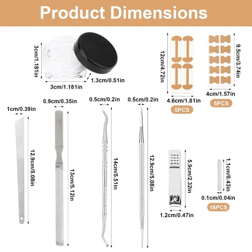 Vista 2 de Kit de 16 piezas de uñas encarnadas, con tiras transpirables para uñas de los pies en crecimiento, corrección de dedos curvos, parches de yeso sin