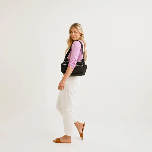 Vista 4 de Vera Bradley Bolso bandolera de sarga con triple cremallera para mujer