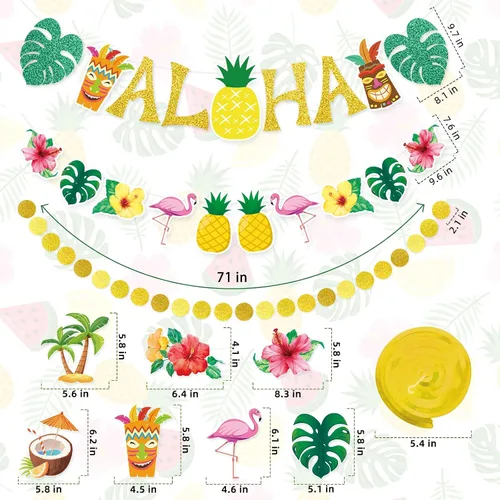 Vista 3 de Pancarta hawaiana preencordada para fiesta, decoración grande de flamenco tiki tropical para fiesta de cumpleaños Luau para fiesta de cumpleaños