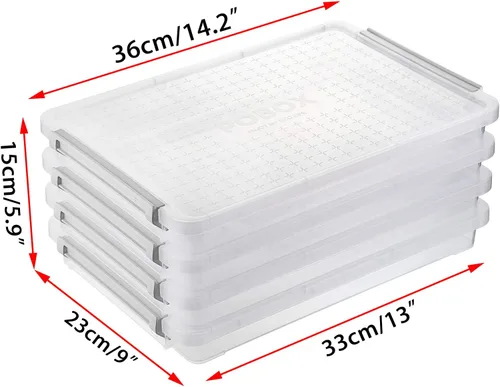 Vista 6 de BTSKY Paquete de 4 cajas de almacenamiento apilables de plástico transparente A4 Plus, contenedor de papel para revistas, con hebilla, accesorios