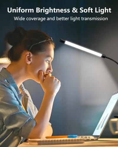 Vista 5 de JHD Lámpara de Escritorio LED con Abrazadera - Ajustable 3 Modos de Color 10 Niveles de Brillo Lámpara de Mesa, USB Cuidado de Ojos Cuello de Ganso