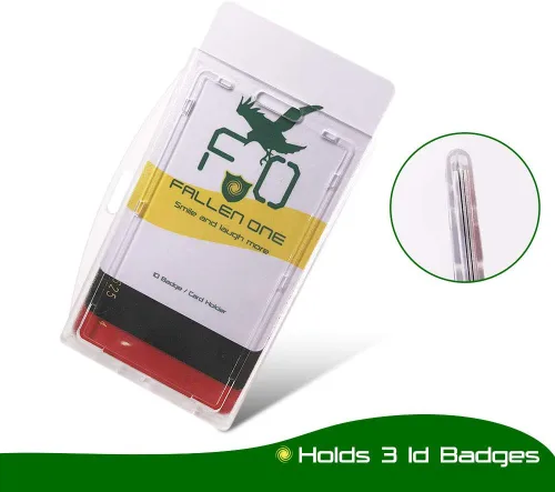 Vista 5 de Portatarjetas de identificación de plástico duro de doble uso horizontal y vertical con bloqueo transparente resistente para 3 tarjetas Fallen One