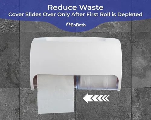 Vista 5 de Dispensador de papel higiénico comercial de montaje en pared, doble (2 rollos) con bloqueo de papel higiénico (blanco) compacto de dos rollos