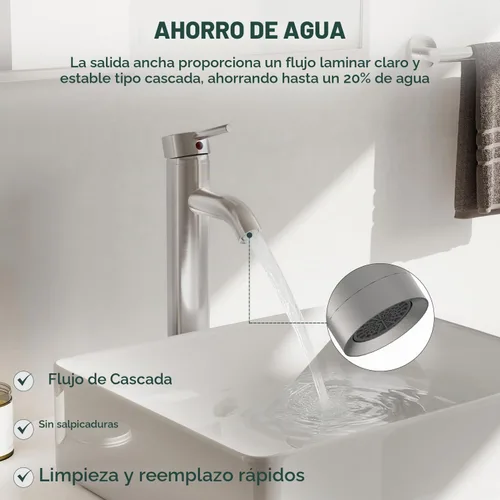Vista 6 de Canilla monomando Greenspring para lavamanos de baño, de acero inoxidable, SYNCHKG080148