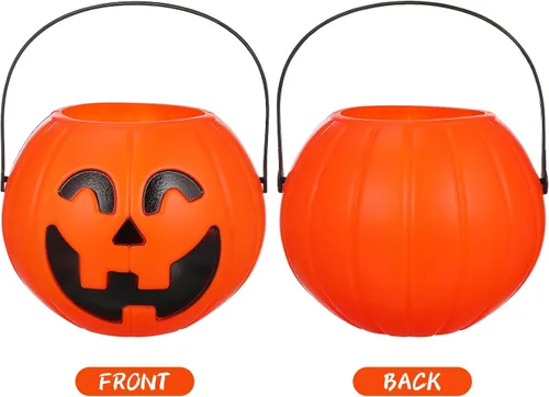 Vista 2 de Cubo de calabaza de Halloween portátil para dulces con asa, decoración creativa de calabaza para el hogar y fiesta, 6.3 pulgadas