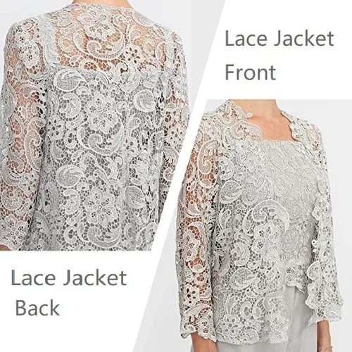 Vista 3 de Traje de pantalón de 3 piezas para mujer, vestido de madre de la novia 2023, traje de pantalón para boda, vestidos semiformales, manga 34, cuello