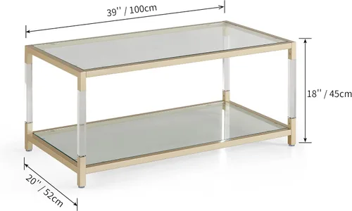 Vista 2 de AGV LIGHTING Mesa auxiliar BLEVIO 202205, mesa de centro de doble capa de diseño moderno, perfecta para el espacio vital, parte superior de vidrio