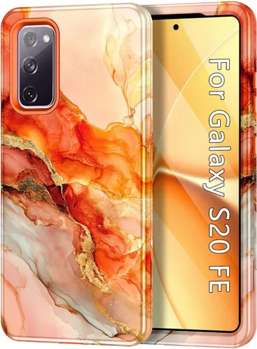 Vista 12 de Btscase para Galaxy S20 FE 5G, Funda de patrón de mármol 3 en 1 resistente a los golpes cuerpo completo duro PC+Silicona suave para caídas