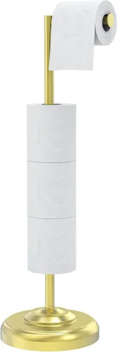 Vista 11 de Soporte de papel higiénico, soporte de papel higiénico de latón cepillado de pie, diseño giratorio de poste y base pesada estable de acero