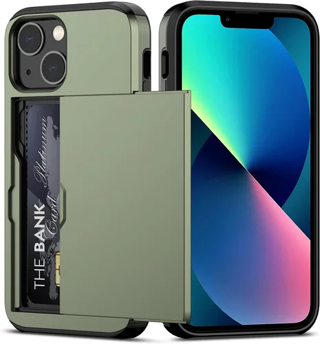 Vista 19 de Nvollnoe Funda para iPhone 13 con tarjetero [almacena 5 tarjetas] Funda tipo cartera de doble capa resistente a prueba de golpes con ranura oculta