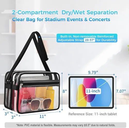Vista 6 de Mildbeer Clear Messenger Bag – Dry-Wet Compartments Crossbody Bag for Stadium Events, Beach & Pool, Adjustable Strap